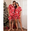 Ekouaer Couple Matching Pajamas Sets Silk Short Sleeve Button Up Sleepwear(Christmas Red)