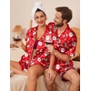 Ekouaer Couple Matching Pajamas Sets Silk Short Sleeve Button Up Sleepwear(Christmas Red)