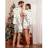 Ekouaer Couple Matching Pajamas Sets Silk Short Sleeve Button Up Sleepwear(Christmas Ski)