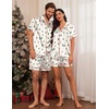 Ekouaer Couple Matching Pajamas Sets Silk Short Sleeve Button Up Sleepwear(Christmas Ski)