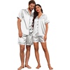 Ekouaer Couple Matching Pajamas Sets Silk Short Sleeve Button Up Sleepwear(Light Grey)