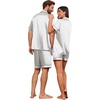 Ekouaer Couple Matching Pajamas Sets Silk Short Sleeve Button Up Sleepwear(Light Grey)