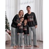Ekouaer Family Christmas Pajamas Matching Sets Couple Pjs Holiday Sleepwear(Black Plaid Merry Christmas)