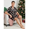 Ekouaer Mens Pajamas Set Silk Satin Pjs Short Sleeve Button Up Lounge Sets(Xmas Black)