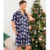 Ekouaer Mens Pajamas Set Silk Satin Pjs Short Sleeve Button Up Lounge Sets(Xmas Navy)