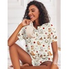 Ekouaer Pajamas Set for Women Short Sleeve Lounge Set 2 Piece Soft Cute Pjs(Beige Cat)