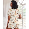 Ekouaer Pajamas Set for Women Short Sleeve Lounge Set 2 Piece Soft Cute Pjs(Beige Cat)