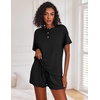 Ekouaer Pajamas Set for Women Short Sleeve Lounge Set 2 Piece Soft Cute Pjs(Black)