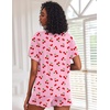 Ekouaer Pajamas Set for Women Short Sleeve Lounge Set 2 Piece Soft Cute Pjs(Pink Cherry)