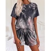Ekouaer Pajamas Set for Women Short Sleeve Lounge Set 2 Piece Soft Cute Pjs(Tie Dye Black Pink)