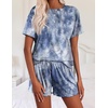 Ekouaer Pajamas Set for Women Short Sleeve Lounge Set 2 Piece Soft Cute Pjs(Tie Dye Grey Blue)