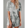 Ekouaer Pajamas Set for Women Short Sleeve Lounge Set 2 Piece Soft Cute Pjs(Tie Dye Light Grey)