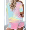 Ekouaer Pajamas Set for Women Short Sleeve Lounge Set 2 Piece Soft Cute Pjs(Tie Dye Pink Yellow)