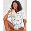 Ekouaer Pajamas Set for Women Short Sleeve Lounge Set 2 Piece Soft Cute Pjs(White Flower)