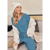 Ekouaer Pajamas for Women 2 Piece Lounge Set Fuzzy Fleece Long Sleeve Pjs(Blue)