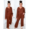 Ekouaer Pajamas for Women 2 Piece Lounge Set Fuzzy Fleece Long Sleeve Pjs(Brown)
