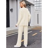 Ekouaer Pajamas for Women 2 Piece Lounge Set Fuzzy Fleece Long Sleeve Pjs(White)