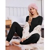 Ekouaer Pajamas for Women Set 2 Piece Long Sleeve Pjs Casual Lounge Sets(Black)