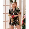 Ekouaer Silk Pajamas for Women Short Sleeve Button Down Satin Pj Shorts Set(Christmas Black Snowman)
