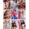 Ekouaer Silk Pajamas for Women Short Sleeve Button Down Satin Pj Shorts Set(Christmas Black Snowman)