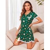Ekouaer Women’s Nightgown Sleepwear Soft Sleepshirt Short Sleeve Lace Trim Nightshirt Sexy Pajama Dress(Green Christmas)