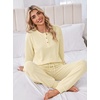 Ekouaer Womens Pajama Sets 2 Piece Soft Pjs Long Sleeve Lounge Set(Beige)