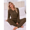 Ekouaer Womens Pajama Sets 2 Piece Soft Pjs Long Sleeve Lounge Set(Brown)