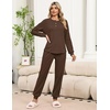 Ekouaer Womens Pajama Sets 2 Piece Soft Pjs Long Sleeve Lounge Set(Brown)