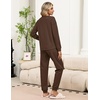Ekouaer Womens Pajama Sets 2 Piece Soft Pjs Long Sleeve Lounge Set(Brown)