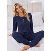 Ekouaer Womens Pajama Sets 2 Piece Soft Pjs Long Sleeve Lounge Set(Navy Blue)