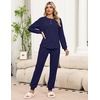 Ekouaer Womens Pajama Sets 2 Piece Soft Pjs Long Sleeve Lounge Set(Navy Blue)