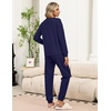Ekouaer Womens Pajama Sets 2 Piece Soft Pjs Long Sleeve Lounge Set(Navy Blue)