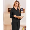 Ekouaer Womens Pajama Sets Long Sleeve Button Down Lounge Sets with Pockets(Black)