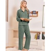 Ekouaer Womens Pajama Sets Long Sleeve Button Down Lounge Sets with Pockets(Dark Olive Green)