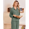 Ekouaer Womens Pajama Sets Long Sleeve Button Down Lounge Sets with Pockets(Dark Olive Green)