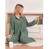Ekouaer Womens Pajama Sets Long Sleeve Button Down Lounge Sets with Pockets(Dark Olive Green)