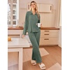 Ekouaer Womens Pajama Sets Long Sleeve Button Down Lounge Sets with Pockets(Dark Olive Green)