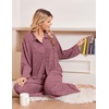 Ekouaer Womens Pajama Sets Long Sleeve Button Down Lounge Sets with Pockets(Deep Red)