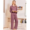 Ekouaer Womens Pajama Sets Long Sleeve Button Down Lounge Sets with Pockets(Deep Red)