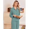 Ekouaer Womens Pajama Sets Long Sleeve Button Down Lounge Sets with Pockets(Green White Striped)