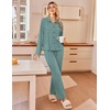 Ekouaer Womens Pajama Sets Long Sleeve Button Down Lounge Sets with Pockets(Green White Striped)