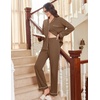 Ekouaer Womens Pajamas Set Cotton Long Sleeve Button Up 2 Piece Lounge Pjs(Brown)
