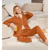 Ekouaer Womens Pajamas Set Cotton Long Sleeve Button Up 2 Piece Lounge Pjs(Caramel)