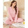 Ekouaer Womens Pajamas Set Cotton Long Sleeve Button Up 2 Piece Lounge Pjs(Dark Pink)