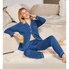 Ekouaer Womens Pajamas Set Cotton Long Sleeve Button Up 2 Piece Lounge Pjs(Navy Blue)