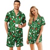 Ekouaer Couple Matching Pajamas Sets Silk Short Sleeve Button Up Sleepwear(Christmas Green)
