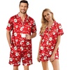 Ekouaer Couple Matching Pajamas Sets Silk Short Sleeve Button Up Sleepwear(Christmas Red)