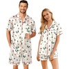Ekouaer Couple Matching Pajamas Sets Silk Short Sleeve Button Up Sleepwear(Christmas Ski)