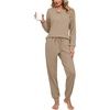 Ekouaer Womens Pajama Sets 2 Piece Soft Pjs Long Sleeve Lounge Set(Khaki)