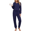 Ekouaer Womens Pajama Sets 2 Piece Soft Pjs Long Sleeve Lounge Set(Navy Blue)